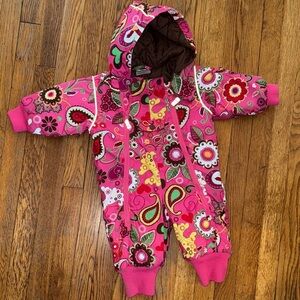 Hanna Andersson vintage Pink paisley Floral bunting snowsuit 6-12 m size 70